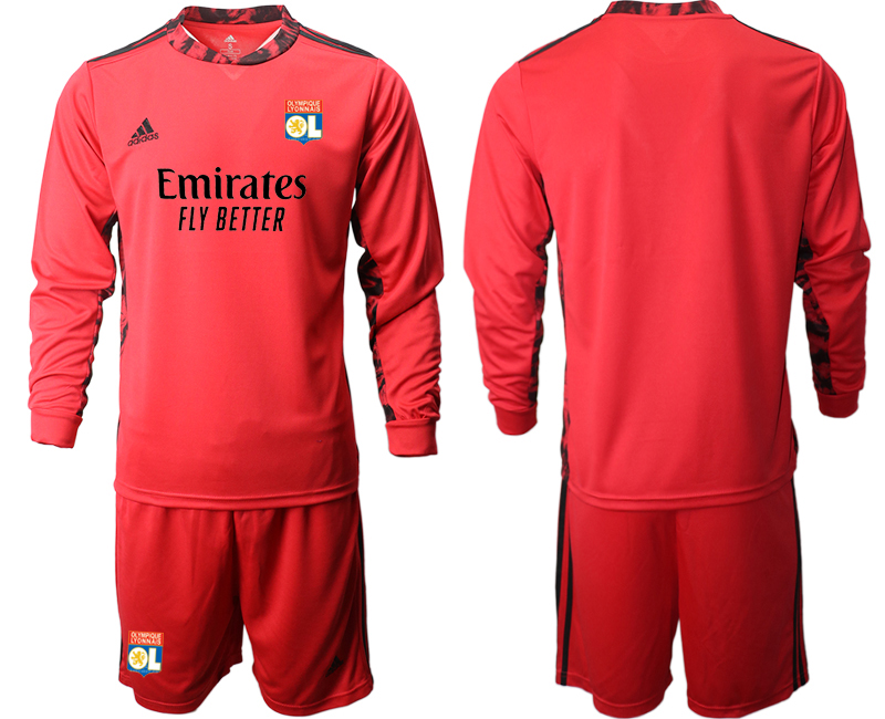 Cheap Men 2021 Olympique Lyonnais red goalkeeper long sleeve soccer jerseys